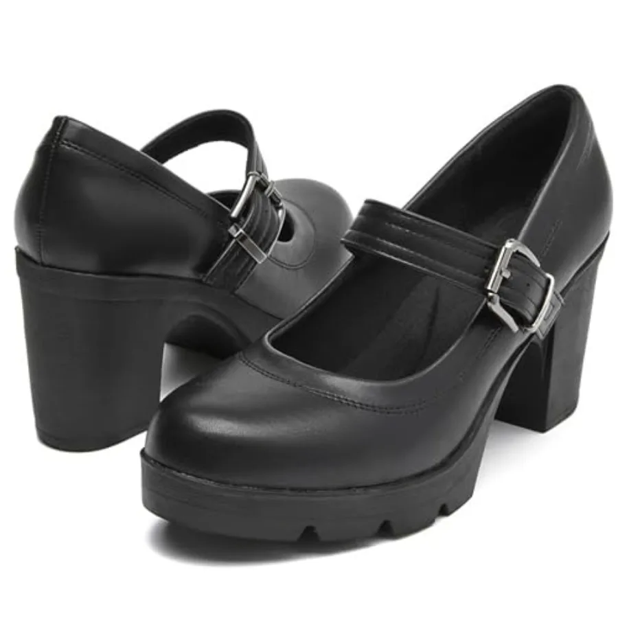 

DADAWEN Women's Chunky Low Block Heels Mary Jane Closed Round Toe Pumps Comfortable Work Wedding Dress Shoes