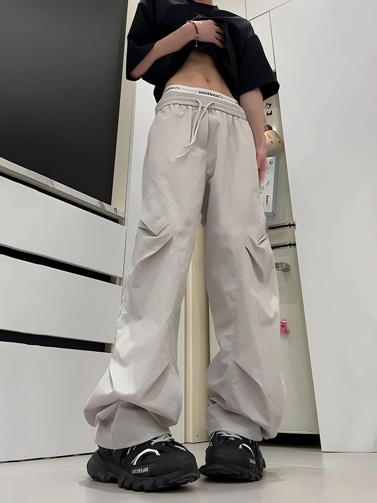 

Американские складные быстросохнущие брюки-карго для мужчин, летние, тонкие, дышащие, с широкими штанинами, рабочая одежда, из ледяного шелка, струящиеся, повседневные, длинные