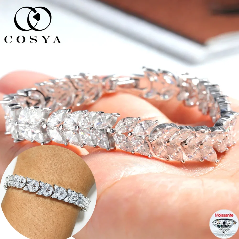 

COSYA 3*6mm Marquise Cut Moissanite Bracelet for Women 100% S925 Silver D Color Pass Diamond Test Wedding Bride Fine Jewelry