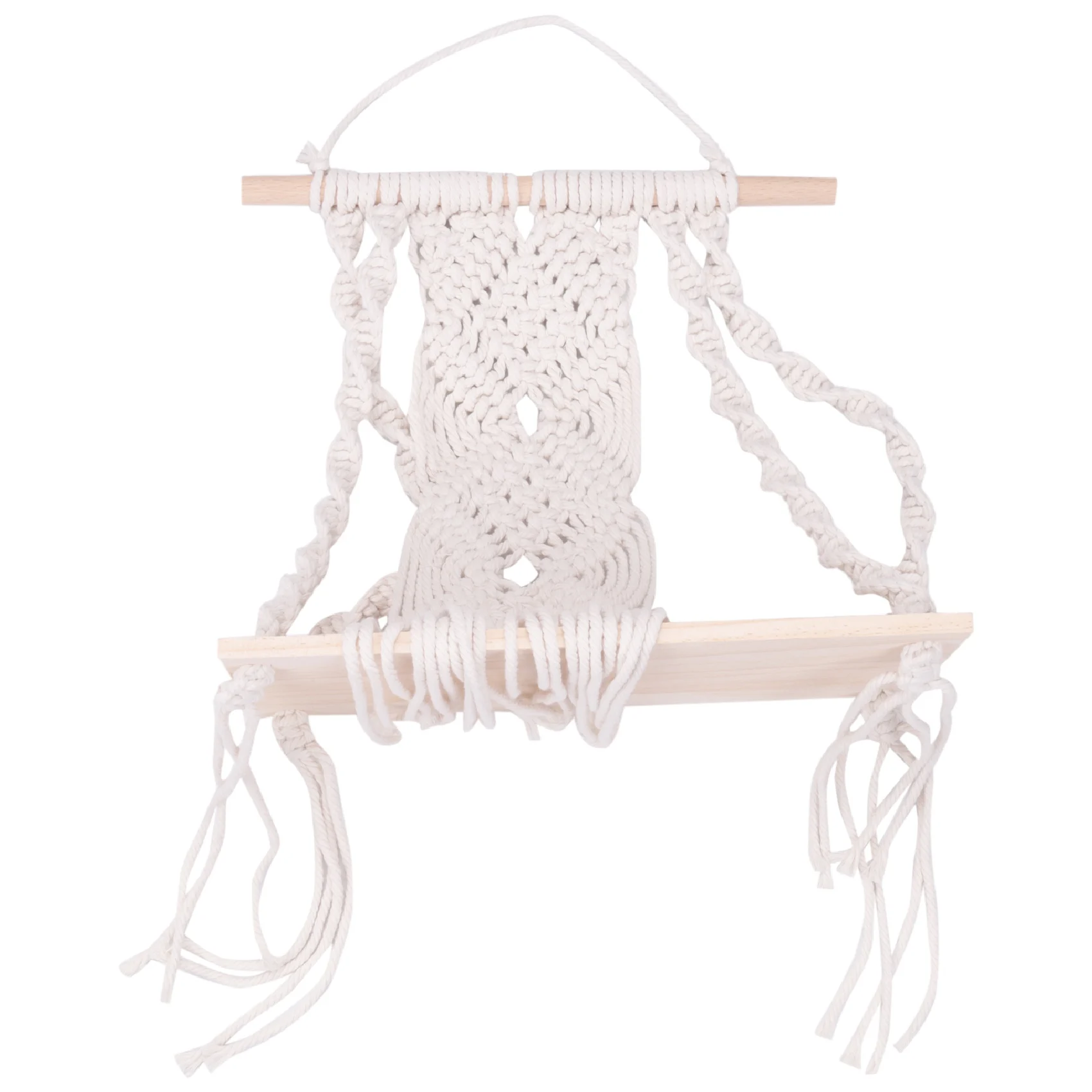 A67K-Boho Macrame Wall Hanging Shelf Handmade Woven Tassel Tapestry Rack Wood Floating Storage Hanger For Home Wall Decor