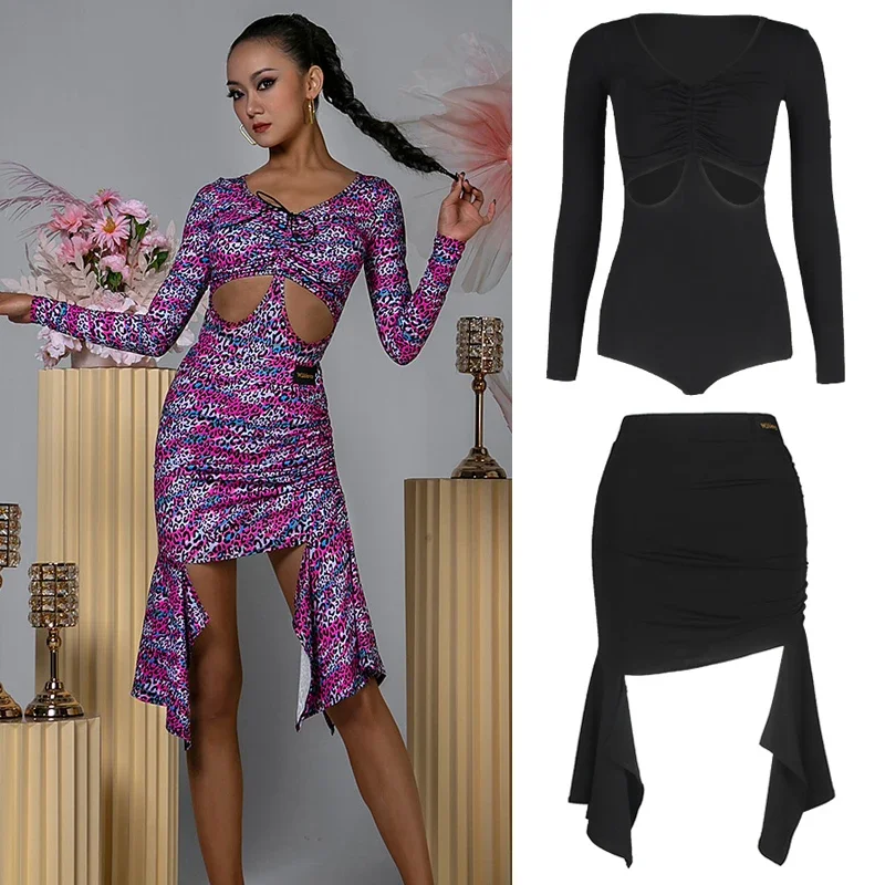 Adults Ballroom Dance Clothes Sexy Cutout Latin Top Pleated Skirts For Women Latin Dance Costumes Modern Dance Wear SL7930