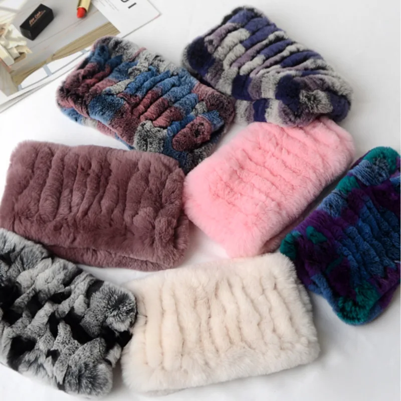 

Rex Rabbit Fur Scarf Women Winter Real Fur Neck Cover Thickened Elastic Handmade Knitted Natural Fur Ring Scarf Fur Headbands