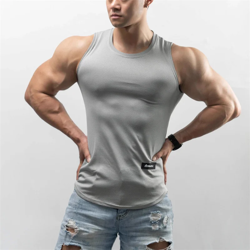 nieuwe gym training tanktop heren sport-T-shirt zomer dunne mesh ademend fitness hardloopvest sneldrogende mouwloze tops