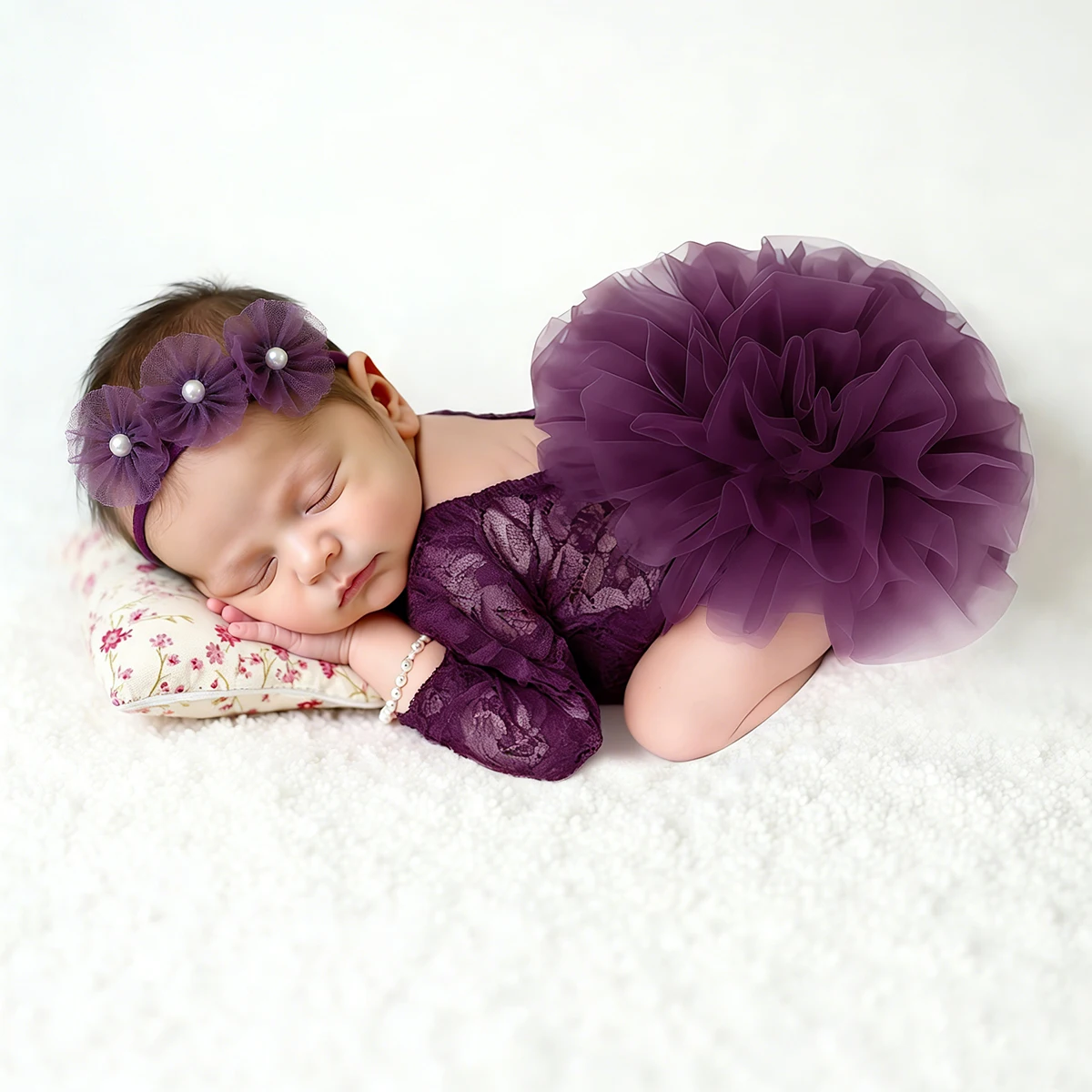 

Комплект из 2 предметов: повязка на голову с кружевными цветами и боди для новорожденных, для фотосессии в честь 100-го дня жизни малыша, реквизит для фотосессии, подарок на выписку из роддома