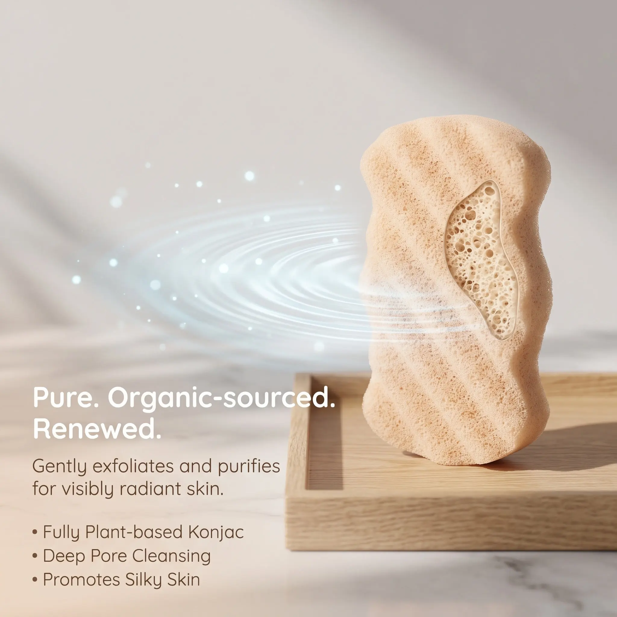 Wave Shape Natural Konjac Bath Sponge for Face and Body Exfoliation Deep Cleansing Pore Detox Gentle Skin Scrub Glow Enhancer