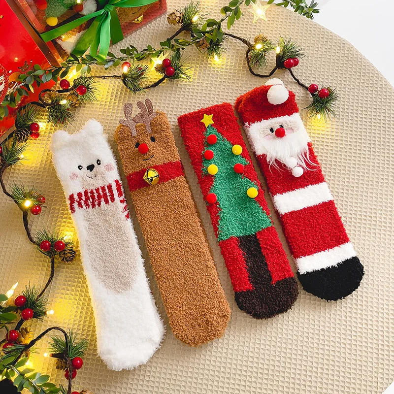 

New Christmas Coral Fleece Warm and Thick Winter Socks Snowman Sleeping Floor Socks Christmas Socks for Women