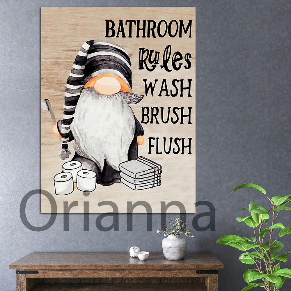 Bathroom Rules Wash Brush Flush Quote Retro Prints Wall Art Canvas Painting Vintage Poster Art Pictures Bathroom Toilet Decor