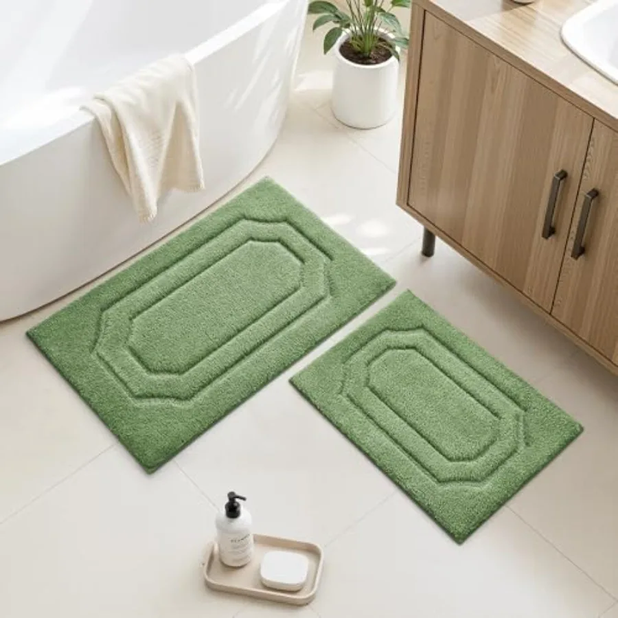 

Bathroom Rugs Sets 2 Piece Extra Soft and Absorbent Microfiber Plush Bath Mat with Non Slip Backing Sage Green