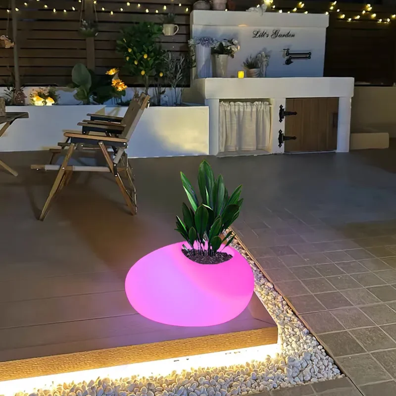 Mini Rotational Molding Succulent Pot LED Luminous Planter Outdoor Home Decor Green Plant Flower Container Ornament Light Up