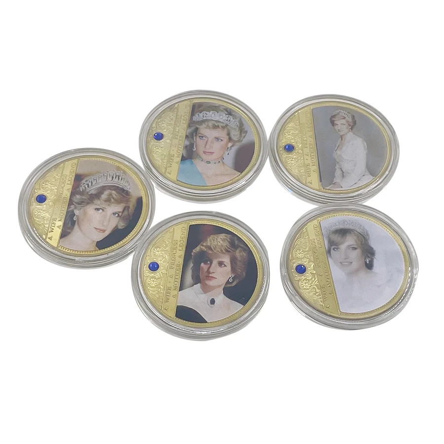 

5 types British Diana Princess Rose With Diamond Last Rose Professional Commemorative Gold Plated Coins Collectible Token Coin
