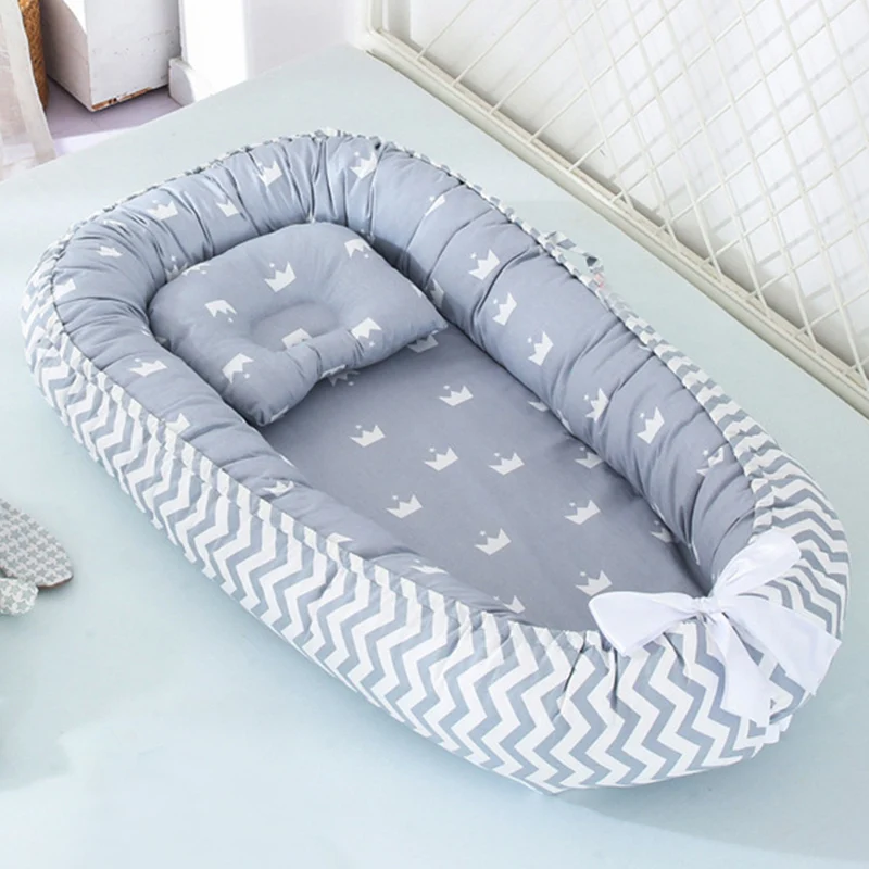 85x50cm Baby Nest Bed with Pillow Infant Toddler Lounger Cotton Cradle for Newborn Portable Crib Bassinet Bumper Co-sleeping