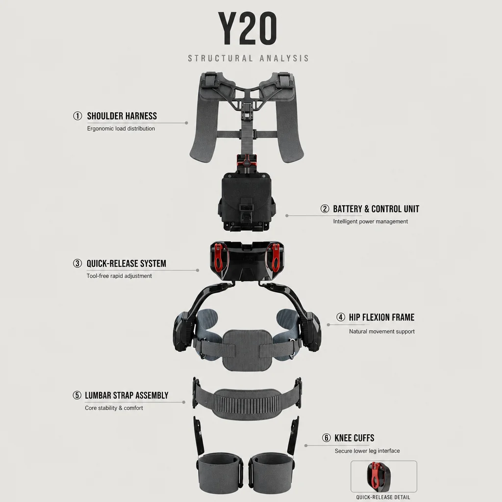 Y20 Wear Able Waist Assist Exoskeleton 20kg Load Bearing Carbon Fiber Ultra Light Exosuit For Industrial Operations