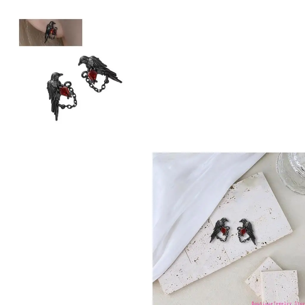 E1PE Mysterious Crow Design Studs Earrings Stylish Alloy Crow Studs Earrings Accessory For Those Who Love Individuality