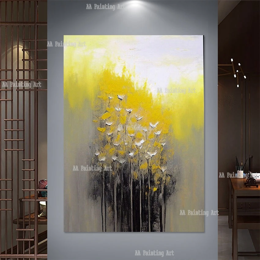 Living Room Decoration Palette Knife Yellow Flowers Canvas Acrylic Painting Moden Large Wall Panel Set Painted Artwork Craft