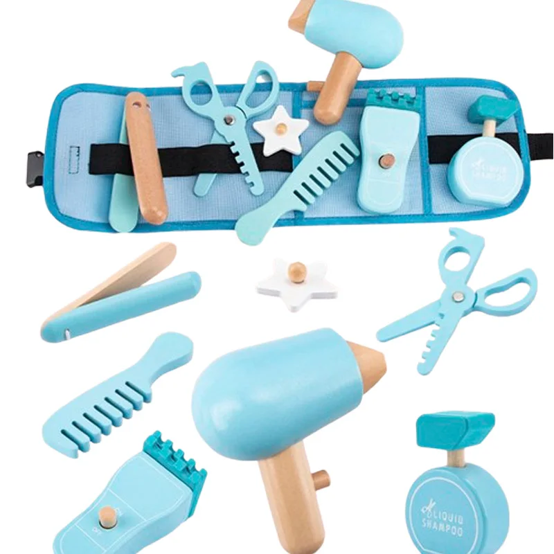 Bambini Giochi di finzione Giocattolo Simulazione in legno Borsa da taglio per capelli Giochi di ruolo Giocattoli educativi Set di marsupi per bambini di 3-6 anni