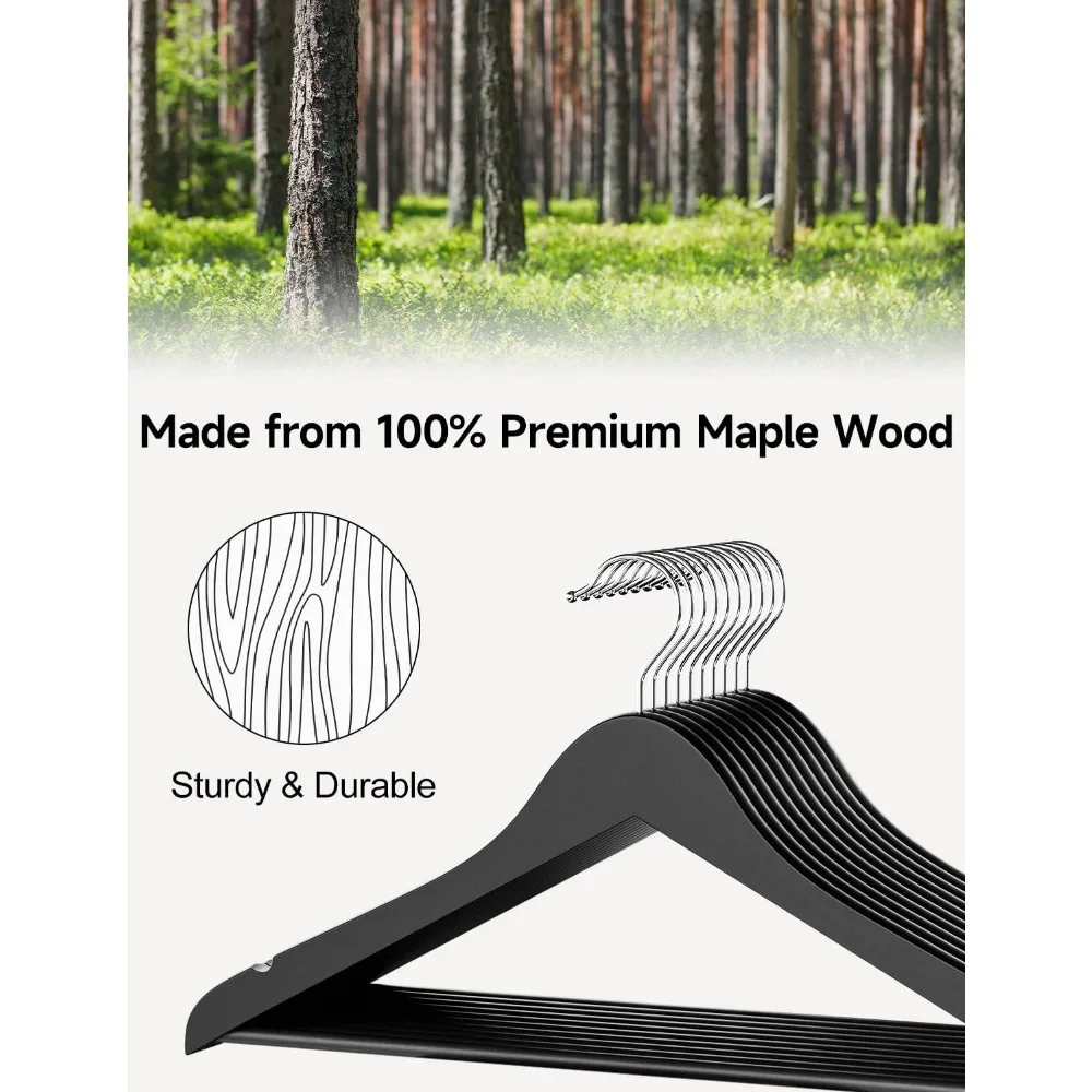 schwarze Holzbügel, 20er-Pack Holzbügel für Schränke, Kleiderbügel für Mäntel, Hemden, Hosen, Anzüge