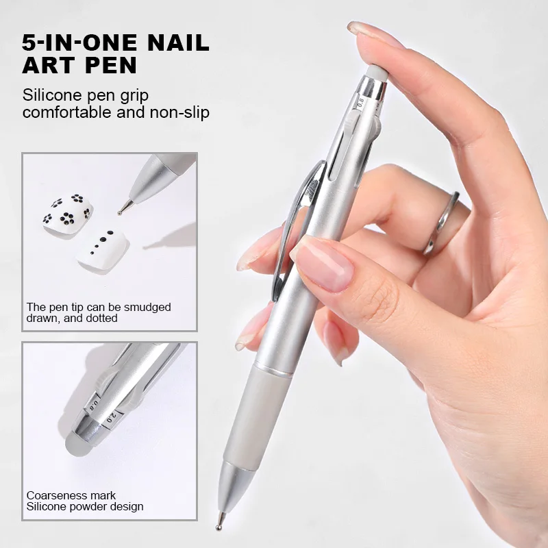 Multifunctional Press-type Dotting Pen 5-in-1 Nail Art Dotting Pen, with 4 Interchangeable Heads (Multiple Sizes Available)