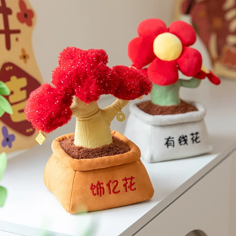 New Kawaii Creative Potted Plant  Plushie Stuffed Flower Plush Doll Red Flower Room Peluche Kid Festive Gift