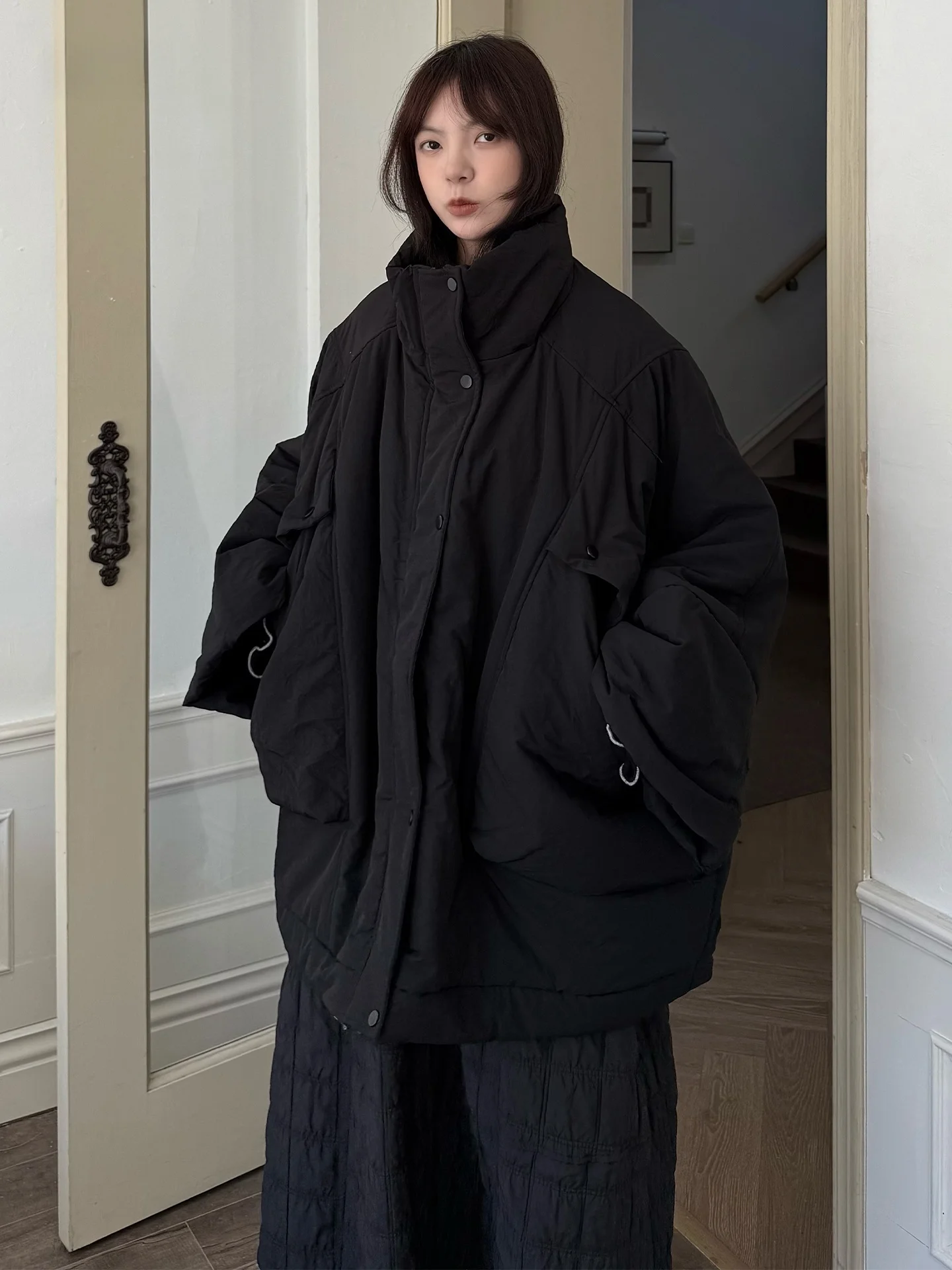 

Land And Mountain Island Extra Large Thiened Winter Cotton Jaet Women's Bloom Cotton Coat with Big kets on Both Sides