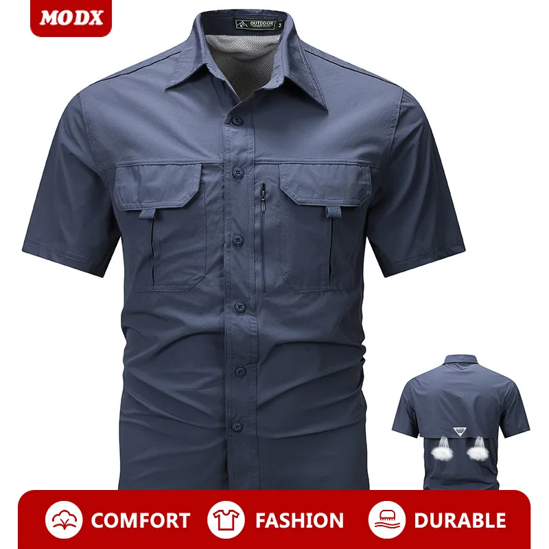 

Men Quick Drying Short Sleeve Shirt Summer Outdoor Loose Lapel Sports Quick Drying Clothes Shirt Casual Hiking Fishing Shirt