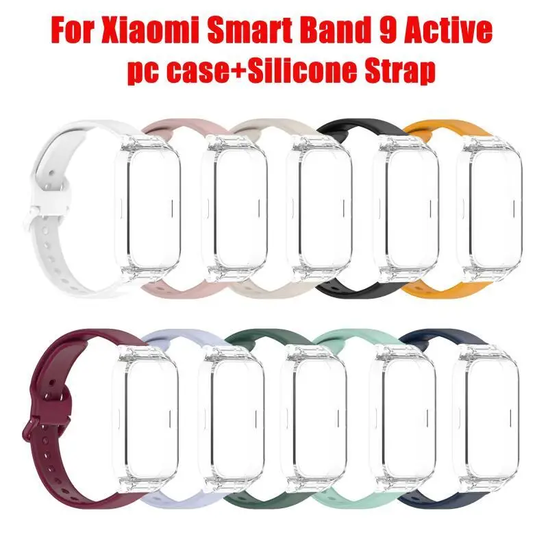 PC-Gehäuse + Sport-Silikonarmband 2-in-1 für Xiaomi Mi Band 9 Active Smart Watch Zubehör Displayschutzfolie und Armbandband