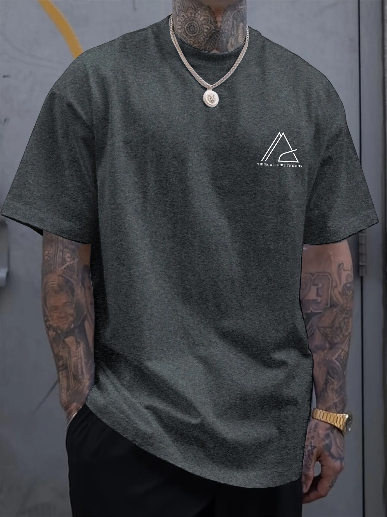 Sommer-Herren-T-Shirt aus 100 % Baumwolle, bequem, lässig, weit, Übergröße, geometrisch, mit Buchstaben bedruckt, Rundhalsausschnitt, kurzärmelig