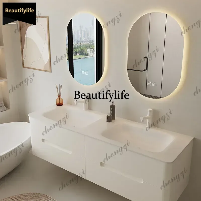 Custom Large Double Basin Bathroom Vanity Set with Dupont Corian Integrated Sink Minimalist Wash Cabinet for Home Improvement b5