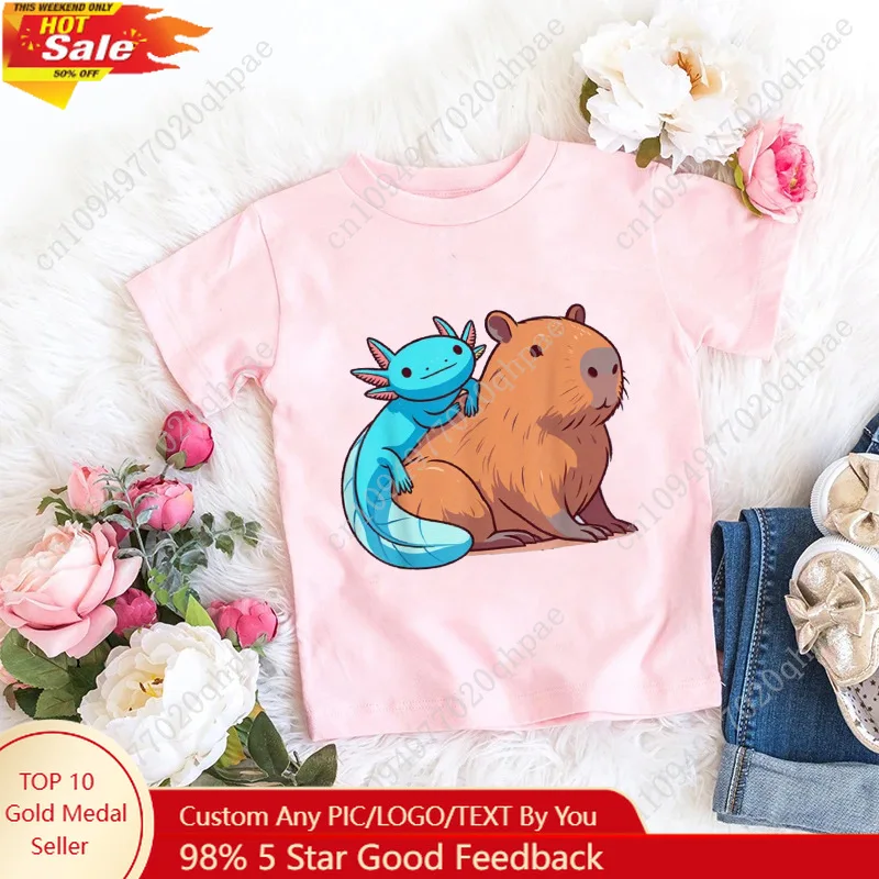 

Axolotl Kawaii T Shirt Kid Summer Fashion T Shirt Children Streetwear Boba Axolotl Anime Casual Child Clothing Bithday Tshirts