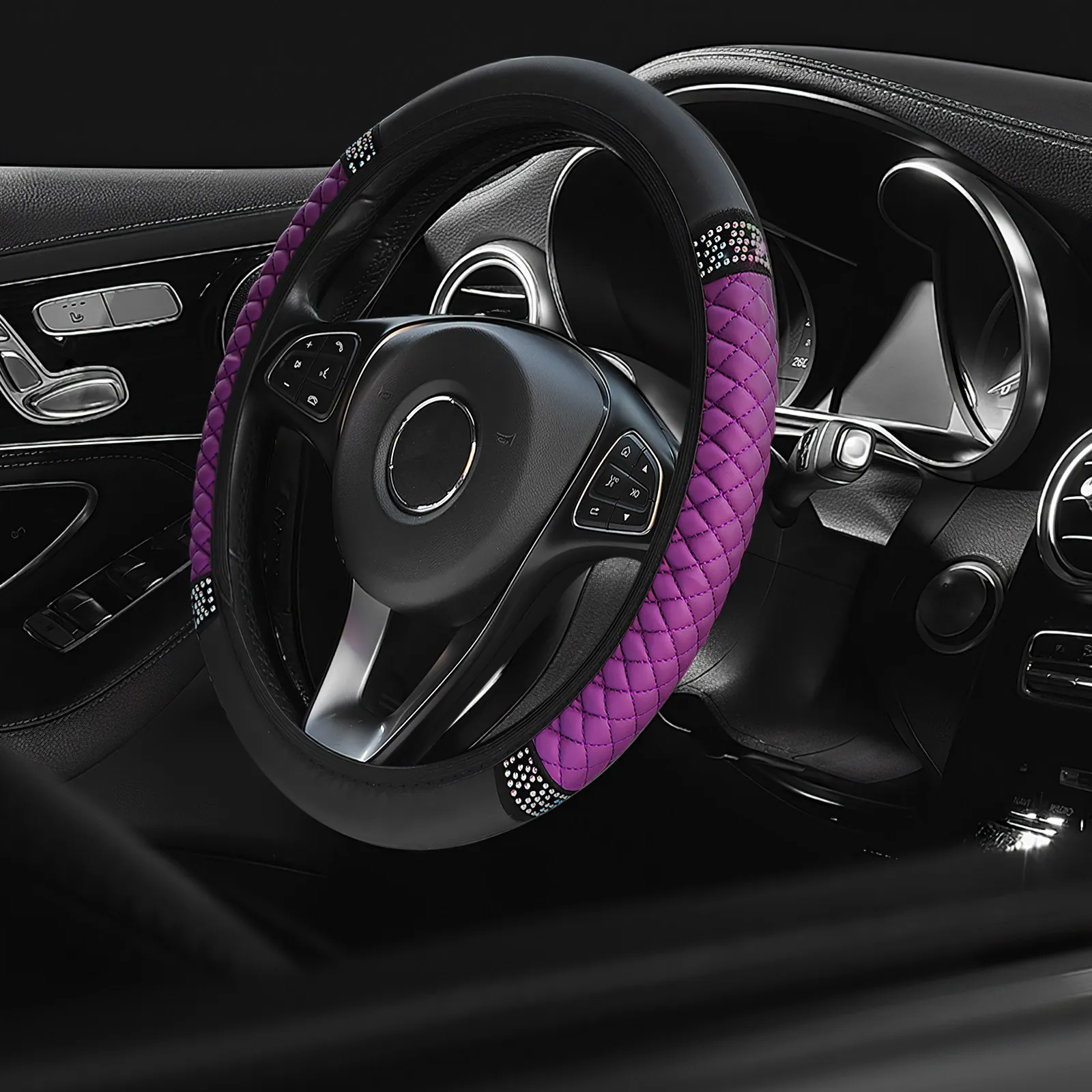 

Sparkly Purple Steering Wheel Cover PU Material Comfort Fit Car Steering Wheel Cover for Most Vehicles Auto Interior