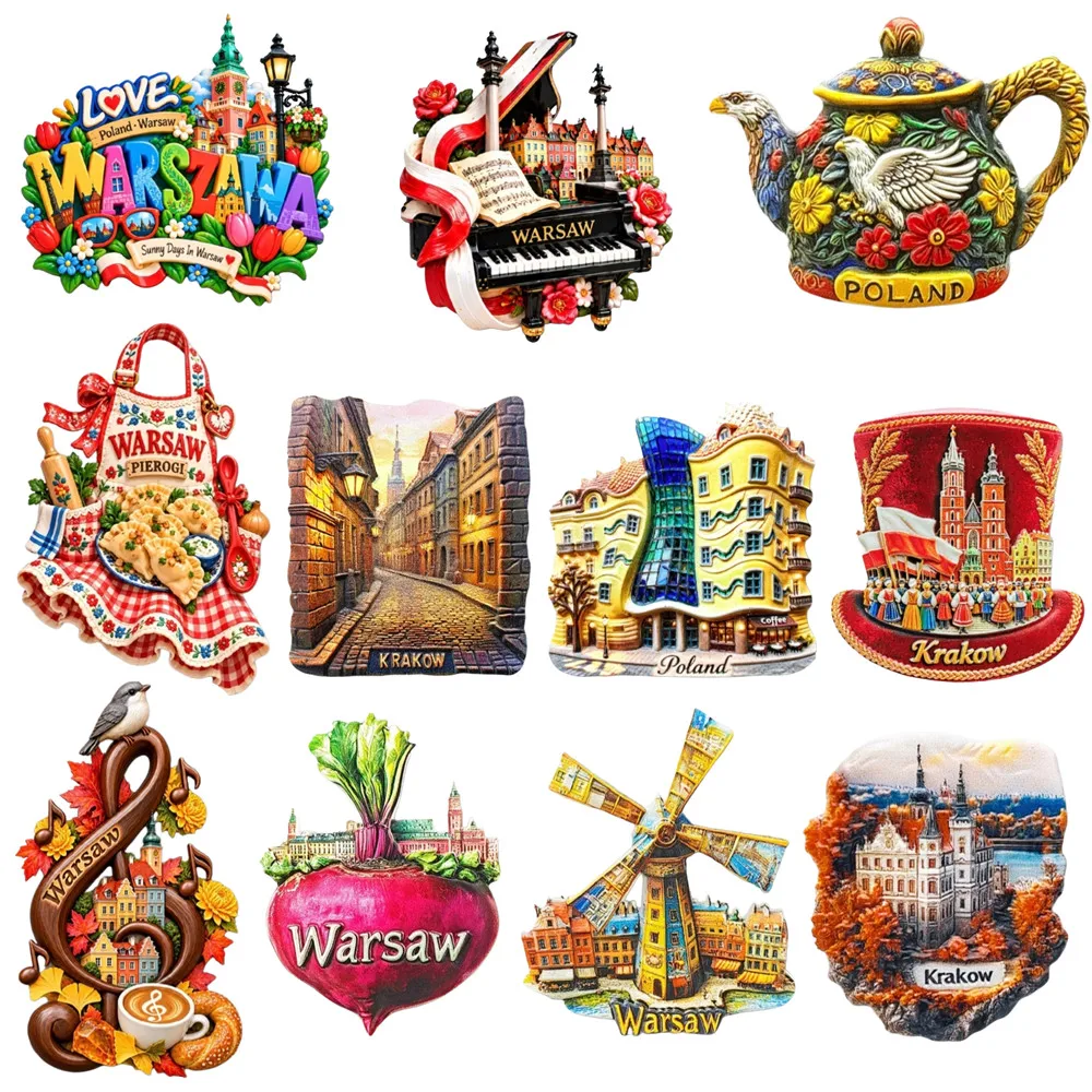 Europe  Poland Warsaw Krakow Etc 3D Fridge Magnets Tourism Souvenir Refrigerator Magnets Sticker