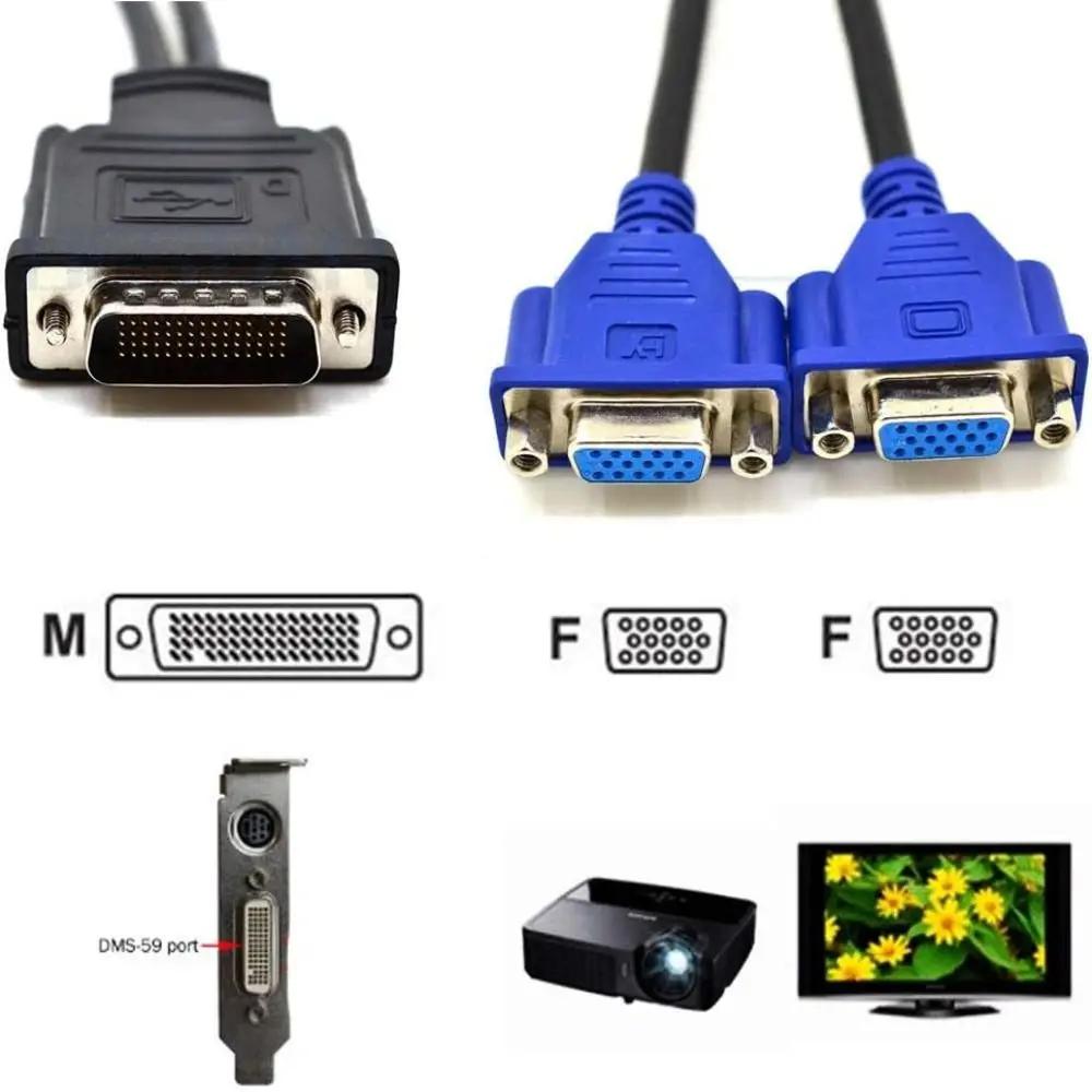 15 Pin Female DMS-59 Splitter Adapter Dual Output Practical Video Splitter Cable Dual VGA Splitter Display Splitting