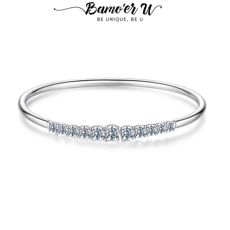 

﻿ Bamoer U Moissanite Bracelet 925 Sterling Silver Openable Cuff Bracelet Design Certified Bracelet Women Fine Jewelry