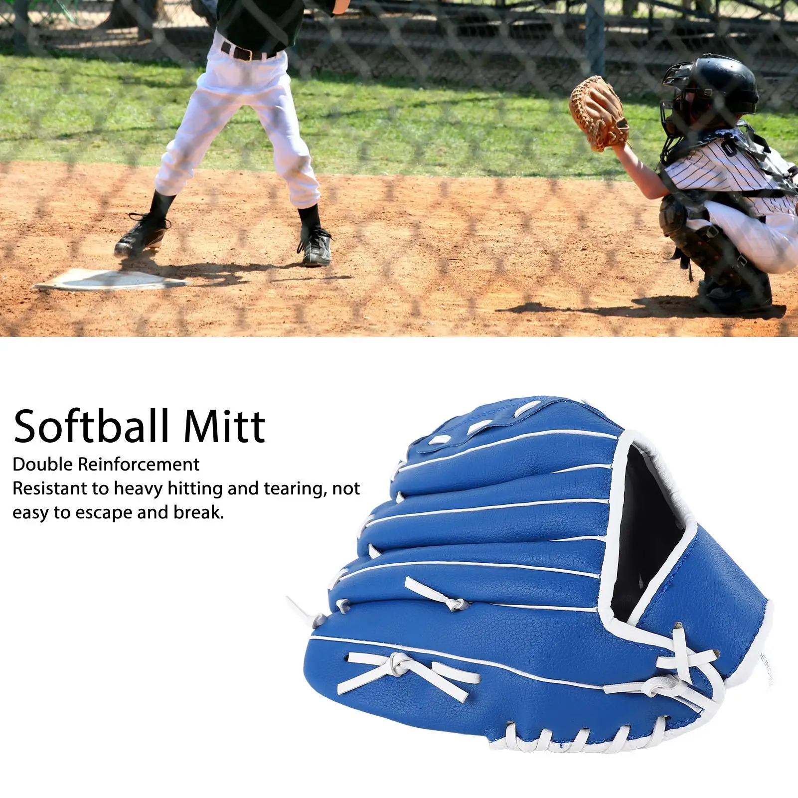 12.5 Inch Blue Softball Glove - Double Reinforced, Tear-Resistant Pitcher Mitt for outdoor Training