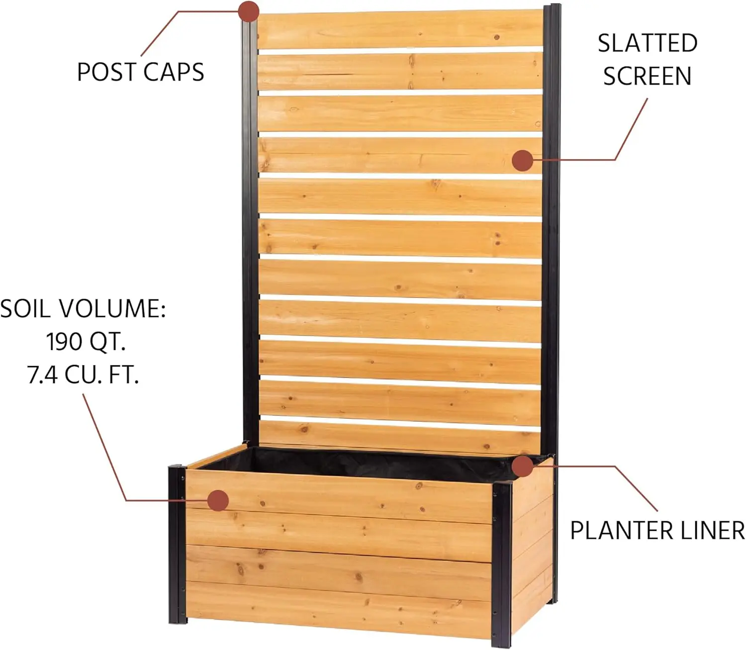 6ft H x 3.3ft W x 2.1ft L (1   Freestanding  Concord Cedar Wood Privacy Fence Screen with Planter Box, Outd