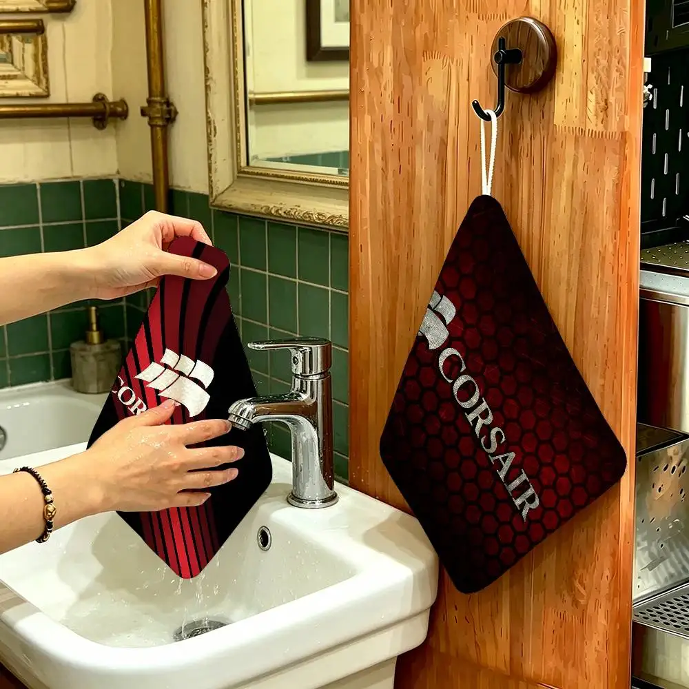 C-CORSAIR Logo Hanging Design Hand Wiping Towel, Polyester Cotton Fabric, Universal For Bathroom Kitchen