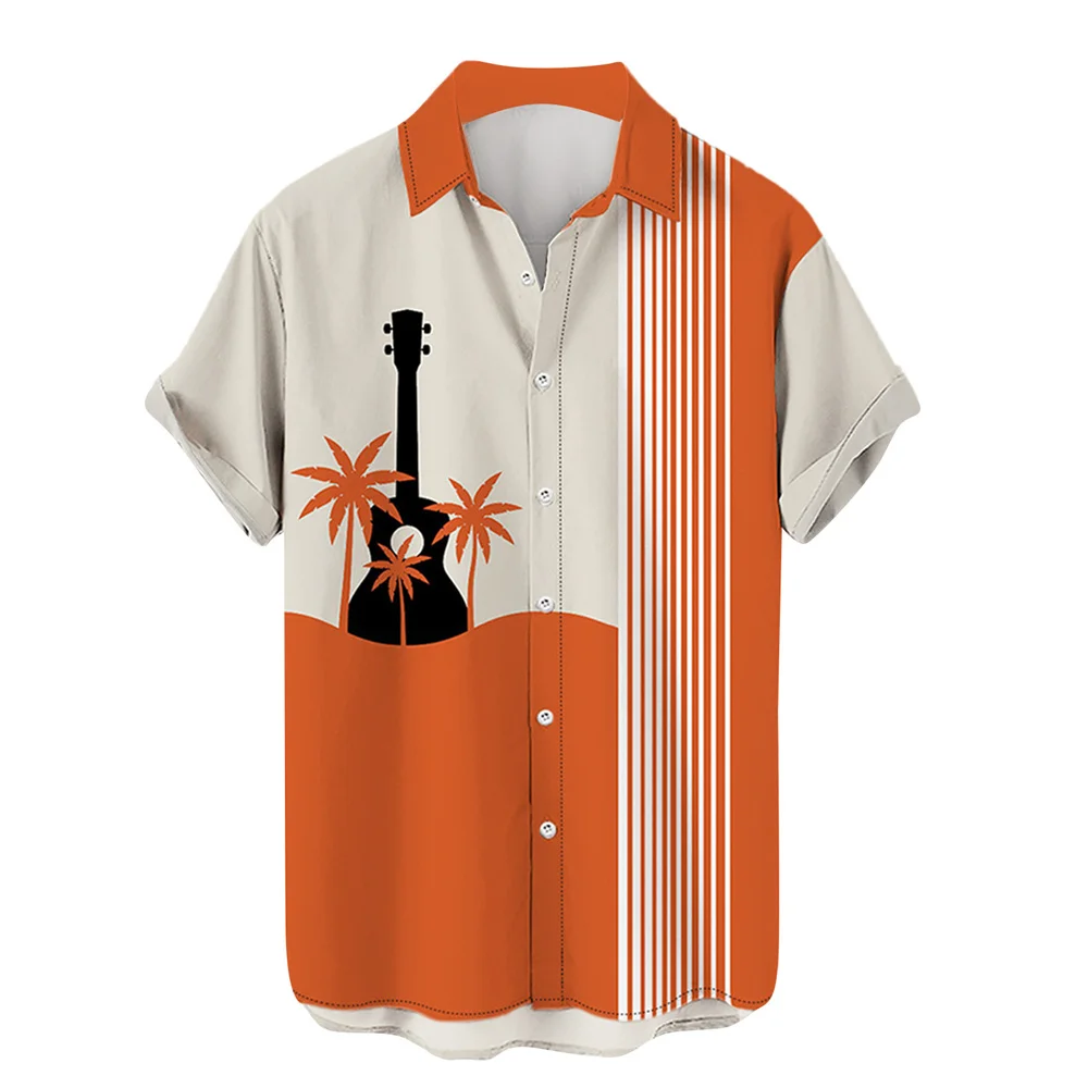 

Летняя трансграничная новая мужская свободная праздничная пляжная рубашка с 3D принтом музыкальных инструментов Гавайской серии с короткими рукавами