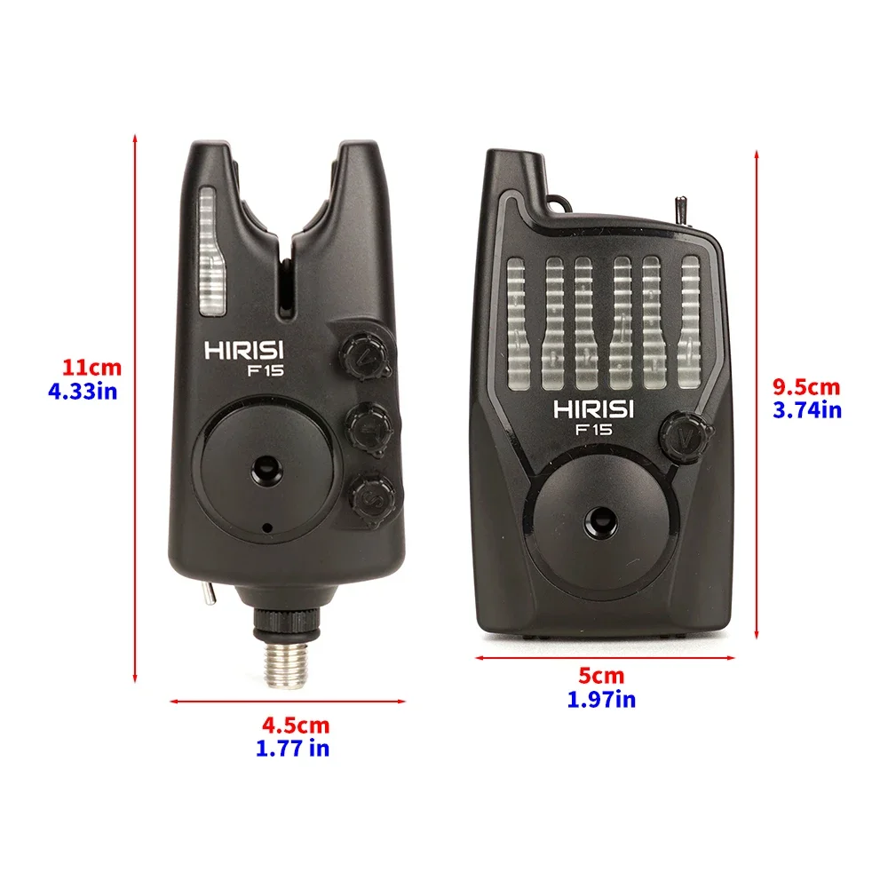Hirisi F15 Karpfenangel-Set mit kabellosem Bissanzeiger, LED-Anzeige, wasserdicht, einstellbare Lautstärke, Tonhöhe und Empfindlichkeit, Angelzubehör – Detail 2
