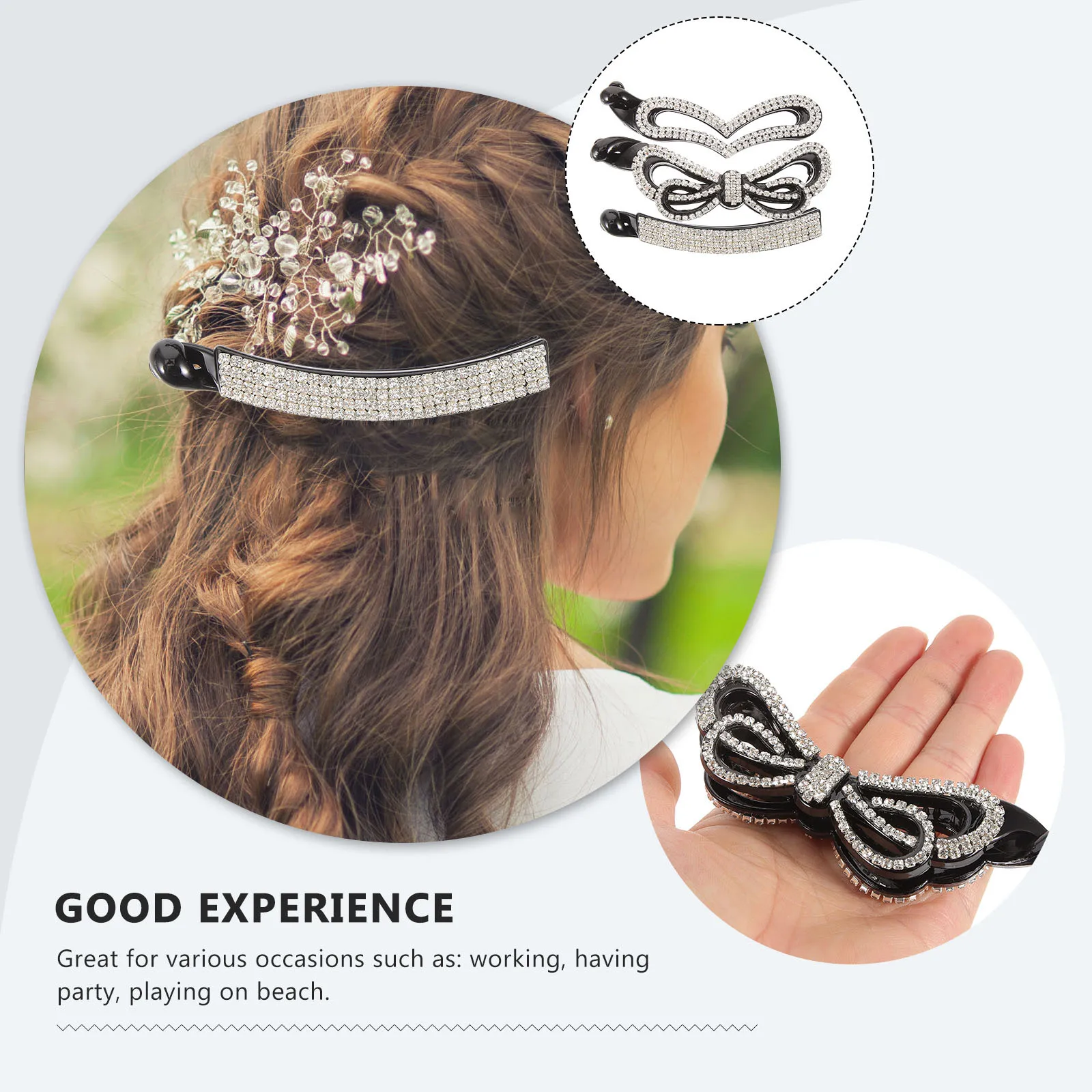 

3Pcs Rhinestone Banana Hair Clip Large Toothed Ponytail Holder Strong Tension Hair Claw Clamp for Updo Hairstyle Fast Secure