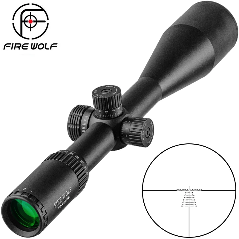 FIRE WOLF 10-40X56 Riflescope Hunting Scope Tactical Sight Glass Reticle Rifle Sight For Sniper Airsoft Gun Hunting