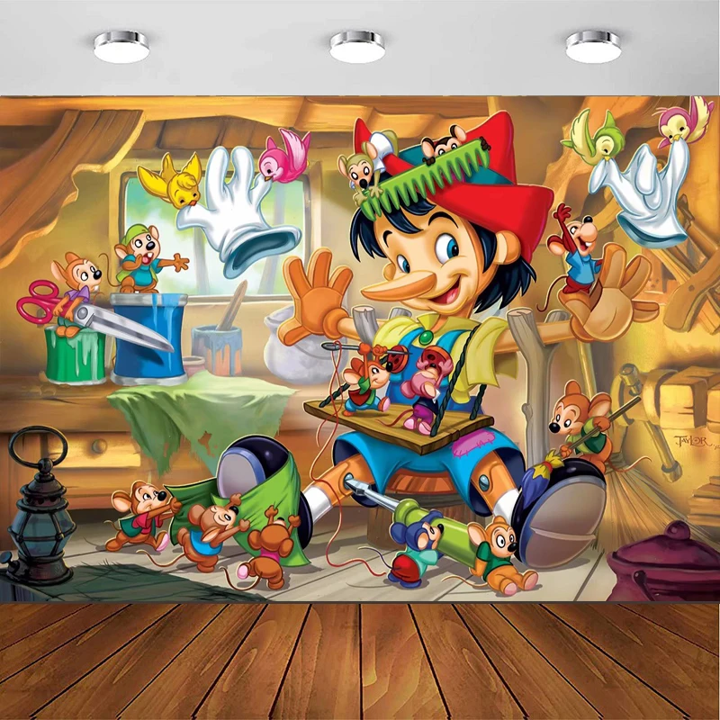 写真撮影の背景ピノキオおじいちゃん大工バナー子供のためのベビーシャワー男の子誕生日パーティーの背景はカスタマイズすることができます