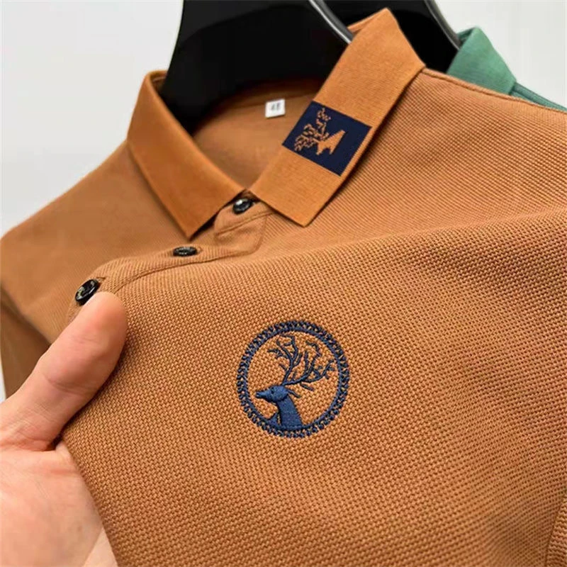 100% pure cotton deer head embroidered polo shirt short sleeved men's high-end brand T-shirt summer casual fashion Paul shirt