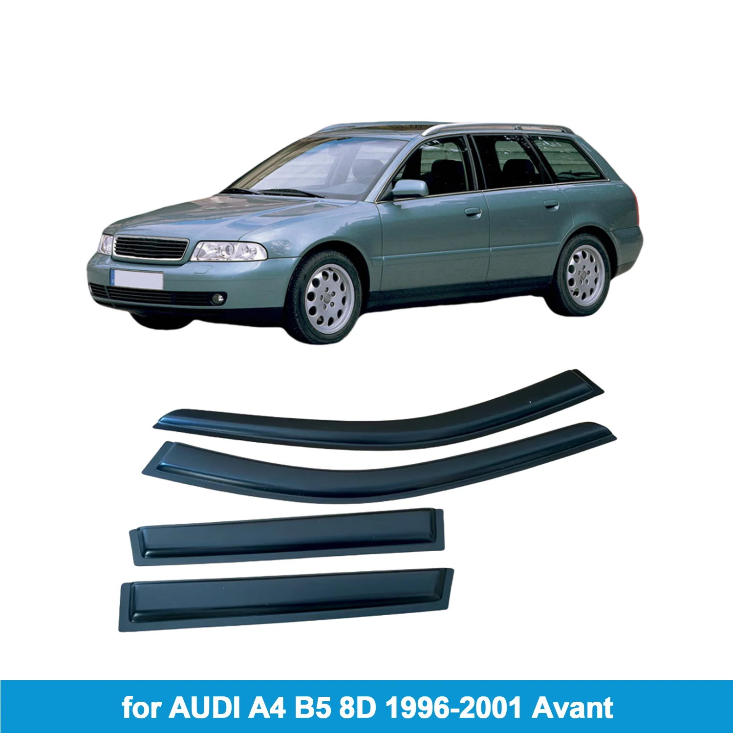 

Window Visor for AUDI A4 B5 8D 1996-2001 Avant Rain Guard Side Vent Deflector Weathershield Outside-Mount Tape On
