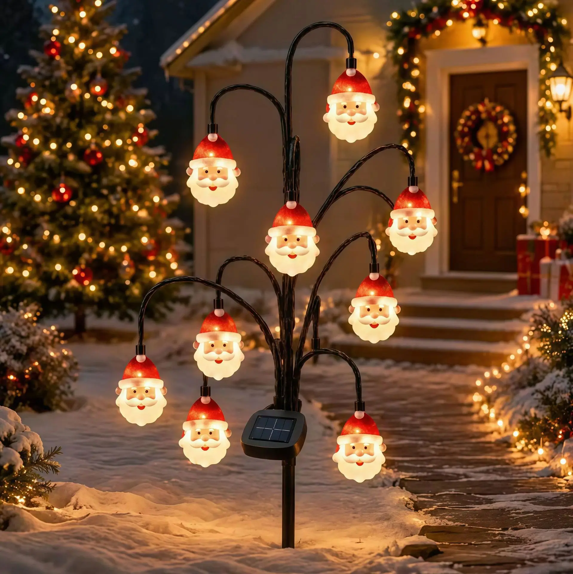 Christmas Solar Santa Tree Lights Festive Atmosphere Decoration Lights Christmas Solar Tree Stake Lights
