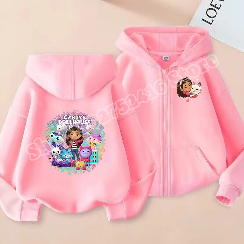 غابي دمية الطفل سترة مقنعين سترة أنيمي شخصية طباعة البوليستر ملابس خارجية الفتيات الكرتون طباعة الشتاء الملابس الدافئة