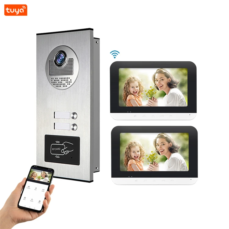 7-Inch Wifi Video Door Phone with Home System 2-Way Intercom 4-Wired Intercom System for Multi-Apartment Doorbell Camera
