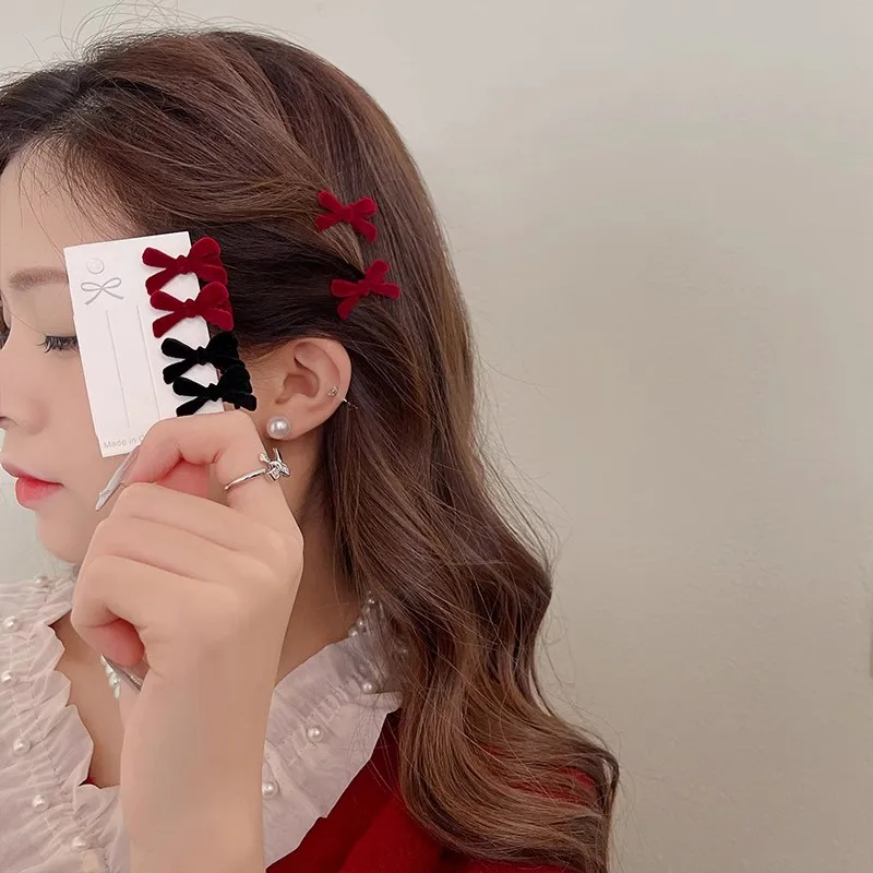 Mini Red Velvet Bow Hair Clips for Girls Sweet Candy Color Velvet Small Bow Knot Hairpins Hairgrips Barrette Hair Accessories