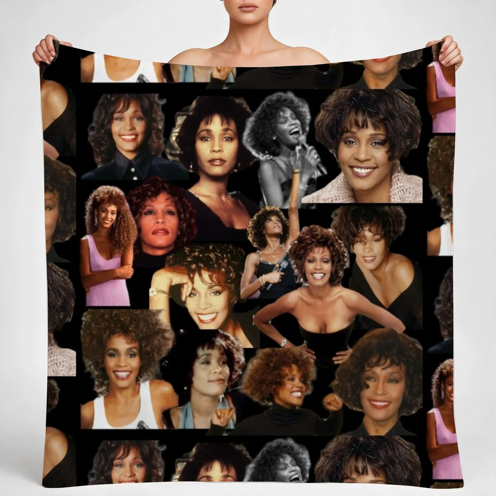 Whitney Houston Collage Throw Blanket couch cozy soft plush fuzzy picnic outdoor blanket