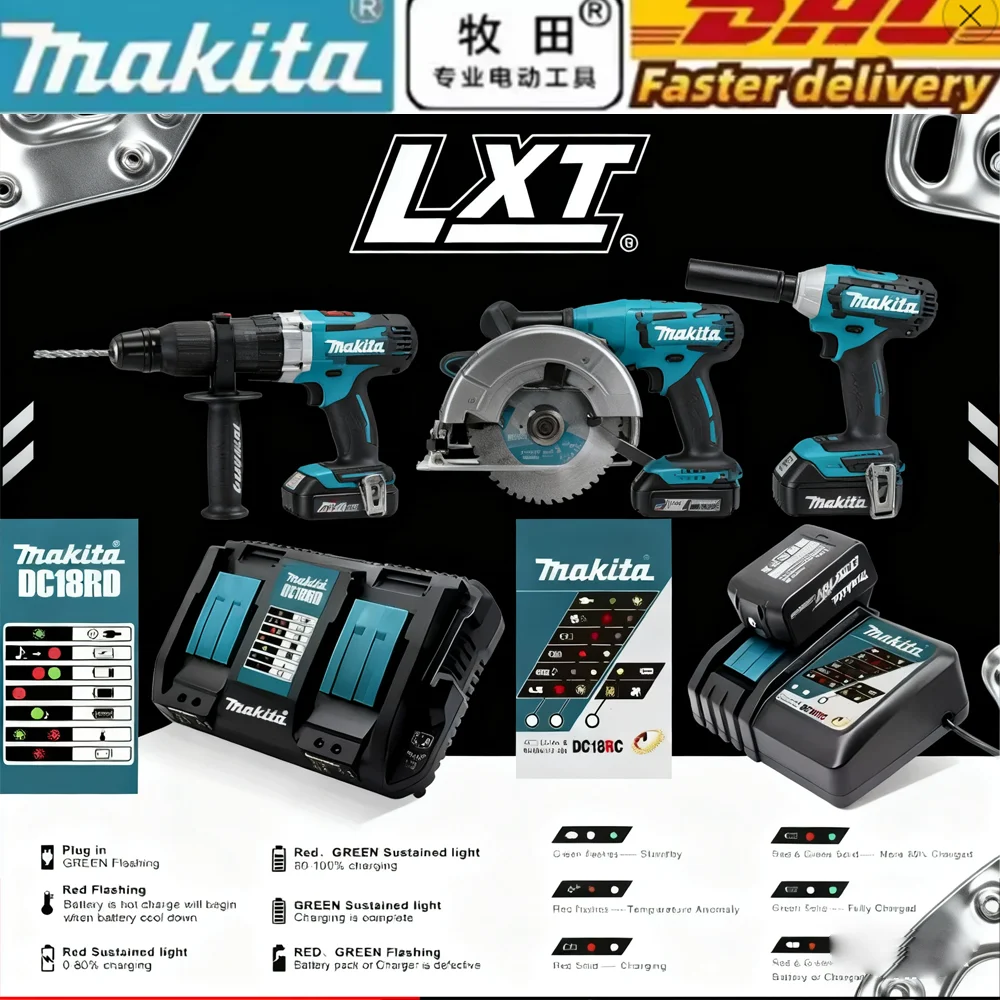 Makita Original DC18RC Dual Port Charger - 3A Fast Charging Speed for 14.4V-18V Li-ion Batteries BL1415 BL1850 BL1840 BL1860