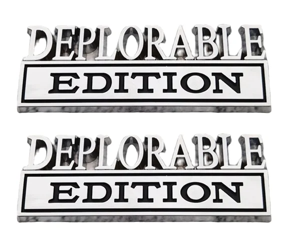 

2pcs Metal Deplorable Edition Emblem Sticker Replacement for Car Truck SUV Badge Tailgate Badge Front Hood Trunk(Silver Black)