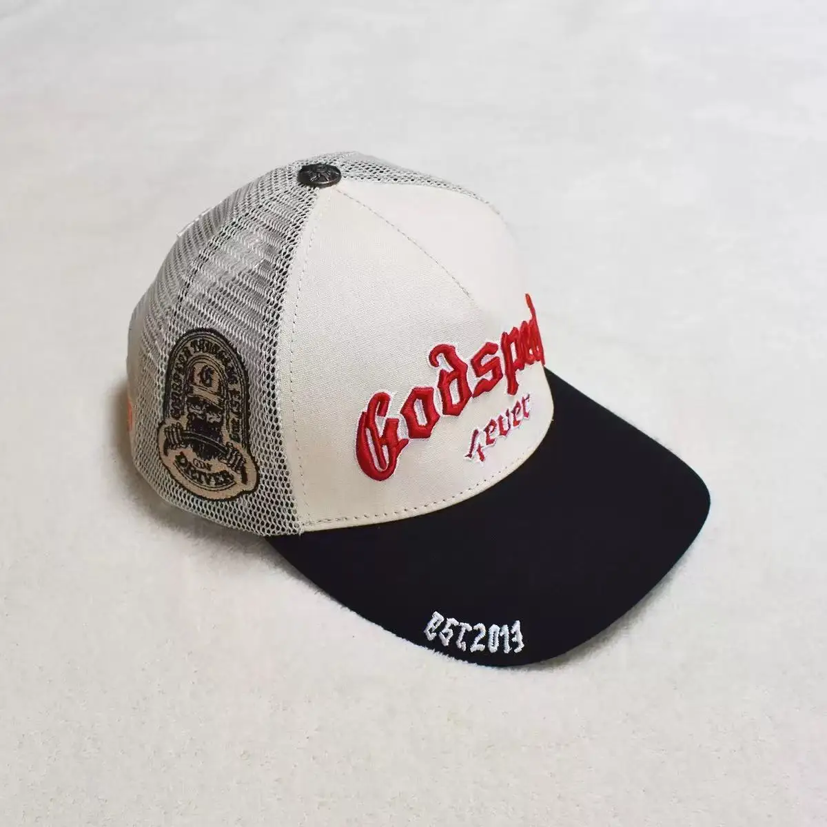 Y2K Black God Embroidery Speed Logo Trucker Hat Gothic Embroidery Mesh Back Adjustable Cap